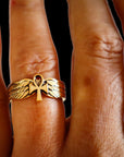 Winged Lotus Ankh Ring